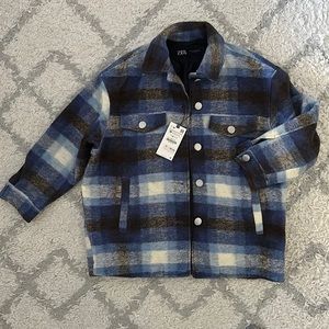 NWT Zara blue black plaid shacket.